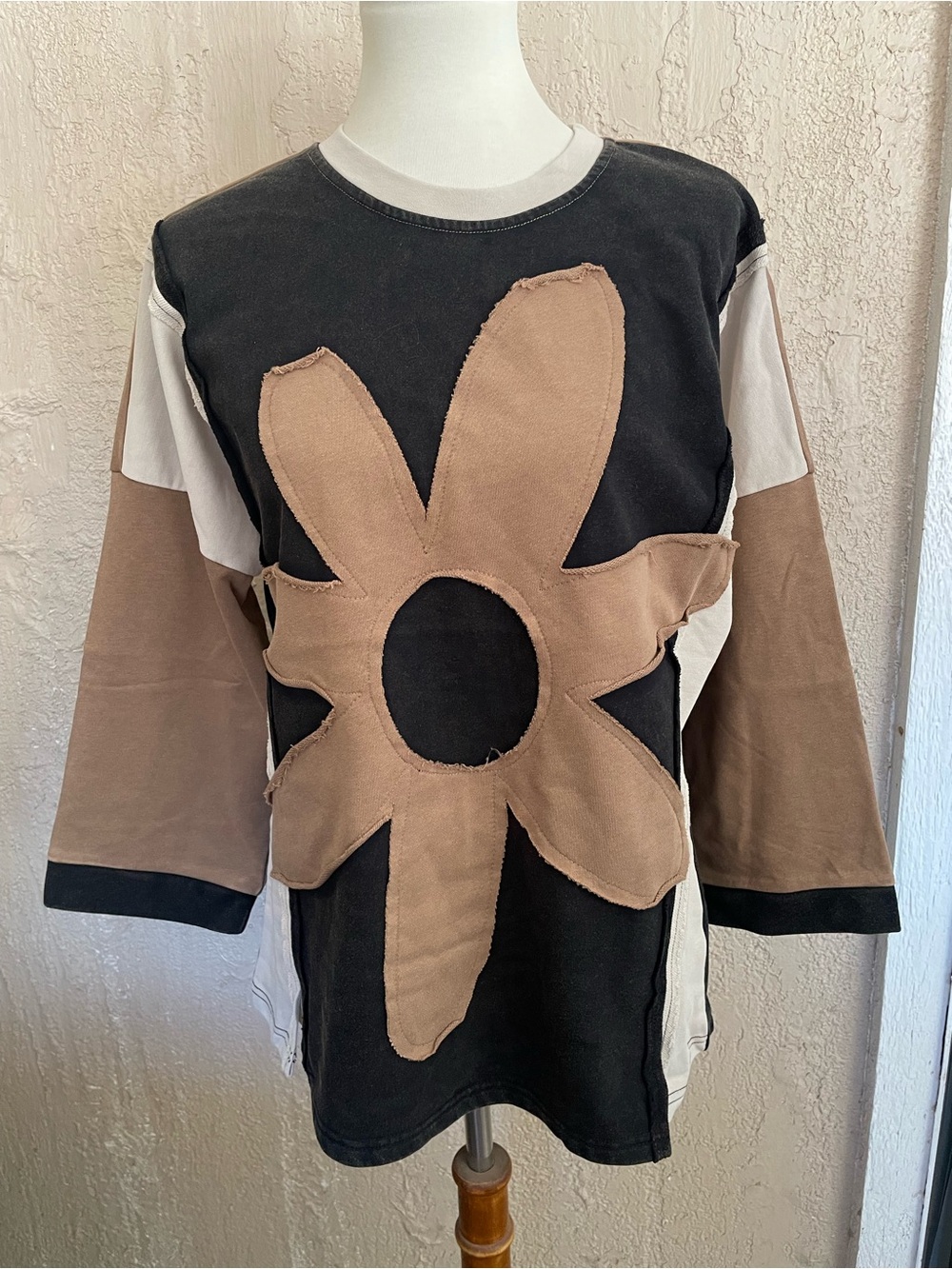 JODIFL Black & Brown Long Sleeve Sweatshirt with Large Flower Patch